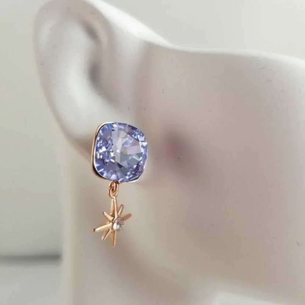Purple GENUINE SWAROVSKI Made Crystal Star Earring